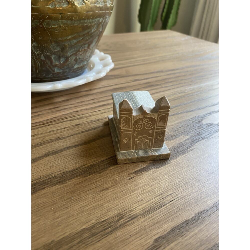 Vintage Soapstone Trinket Box Hand Carved Church Shaped Box